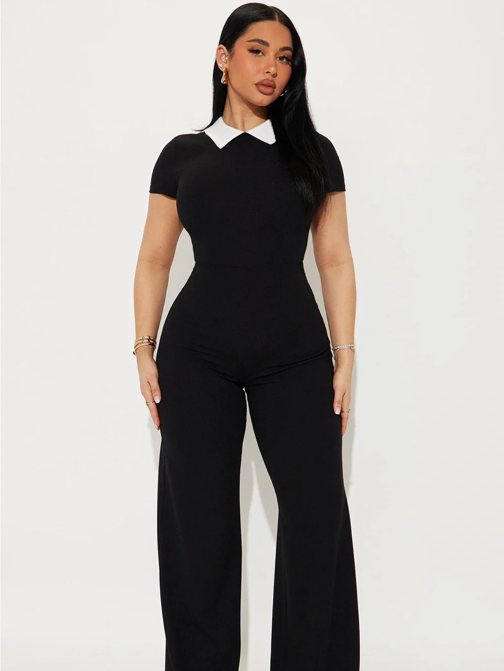 Fashion Nova Black Jumpsuit with White Collar